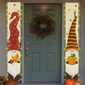 Fall Gnome Porch Banner with String Light Autumn Porch Sign Gnome Hanging Banner